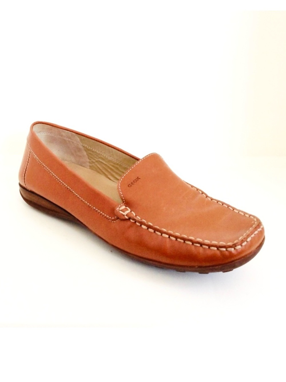 Geox Respira Women's Brown Tan Leather Square Toe Moccasins Loafers Shoes 39 8.5